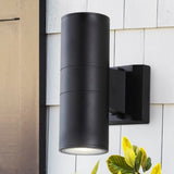 Duo 6" Modern Midcentury Cylinder Outdoor Metal/Glass Integrated LED Wall Sconce with Uplight - JONATHAN Y