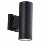 Duo 6" Modern Midcentury Cylinder Outdoor Metal/Glass Integrated LED Wall Sconce with Uplight Black / 2 Sockets – OFF