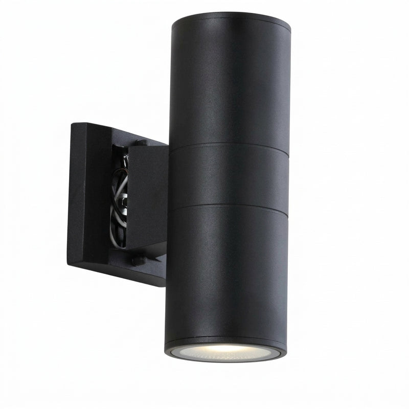 Duo 6" Modern Midcentury Cylinder Outdoor Metal/Glass Integrated LED Wall Sconce with Uplight Black / 2 Sockets – OFF