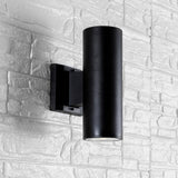 Duo 6" Modern Midcentury Cylinder Outdoor Metal/Glass Integrated LED Wall Sconce with Uplight - JONATHAN Y
