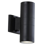 Duo 6" Modern Midcentury Cylinder Outdoor Metal/Glass Integrated LED Wall Sconce with Uplight - JONATHAN Y