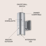 Duo 6" Modern Midcentury Cylinder Outdoor Metal/Glass Integrated LED Wall Sconce with Uplight - JONATHAN Y