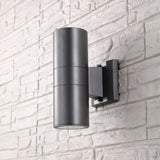 Duo 6" Modern Midcentury Cylinder Outdoor Metal/Glass Integrated LED Wall Sconce with Uplight - JONATHAN Y