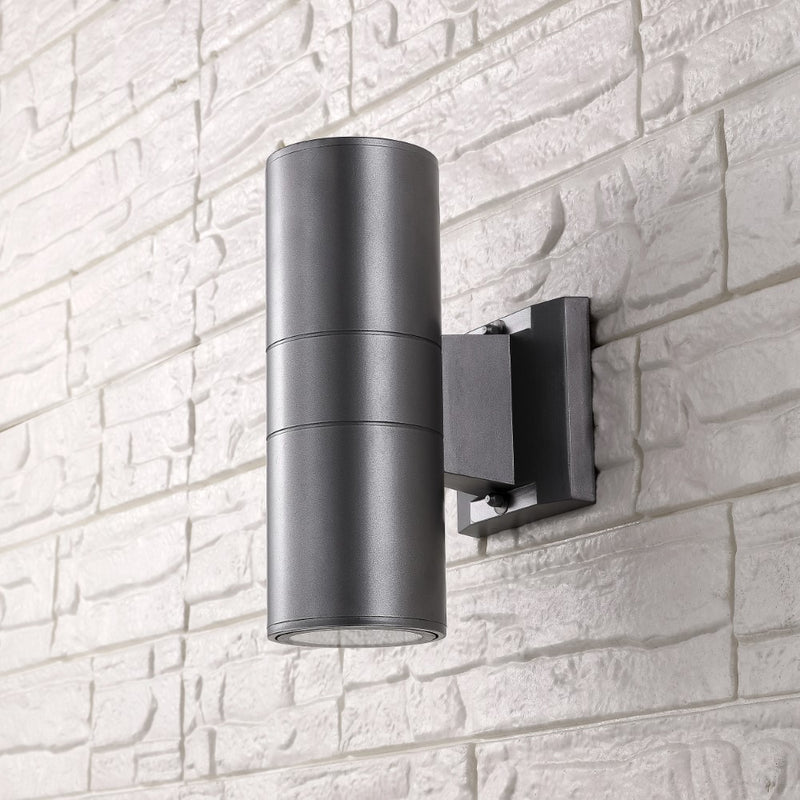 Duo 6" Modern Midcentury Cylinder Outdoor Metal/Glass Integrated LED Wall Sconce with Uplight - JONATHAN Y