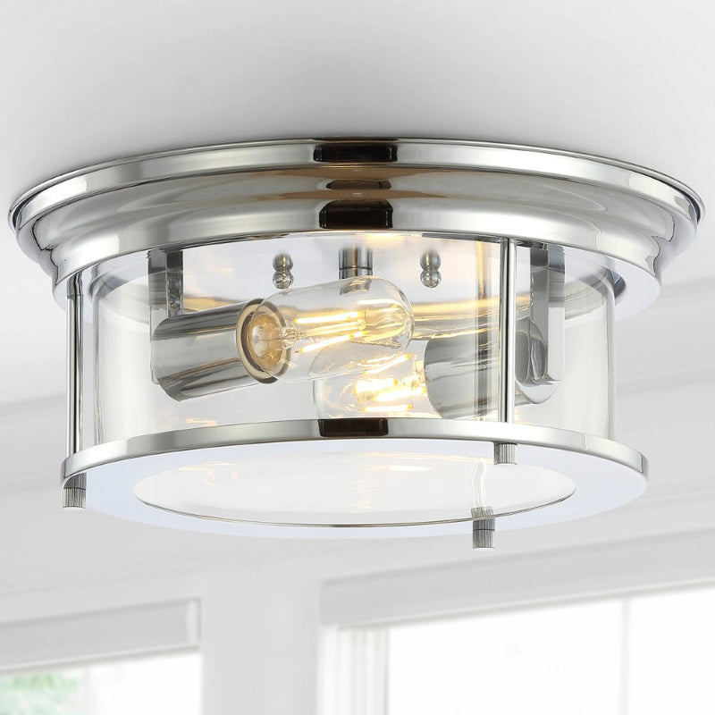 Lauren 13.25" Metal/Glass LED Flush Mount - JONATHAN Y