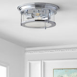 Lauren 13.25" Metal/Glass LED Flush Mount - JONATHAN Y