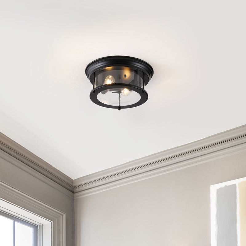 Lauren 13.25" Metal/Glass LED Flush Mount - JONATHAN Y
