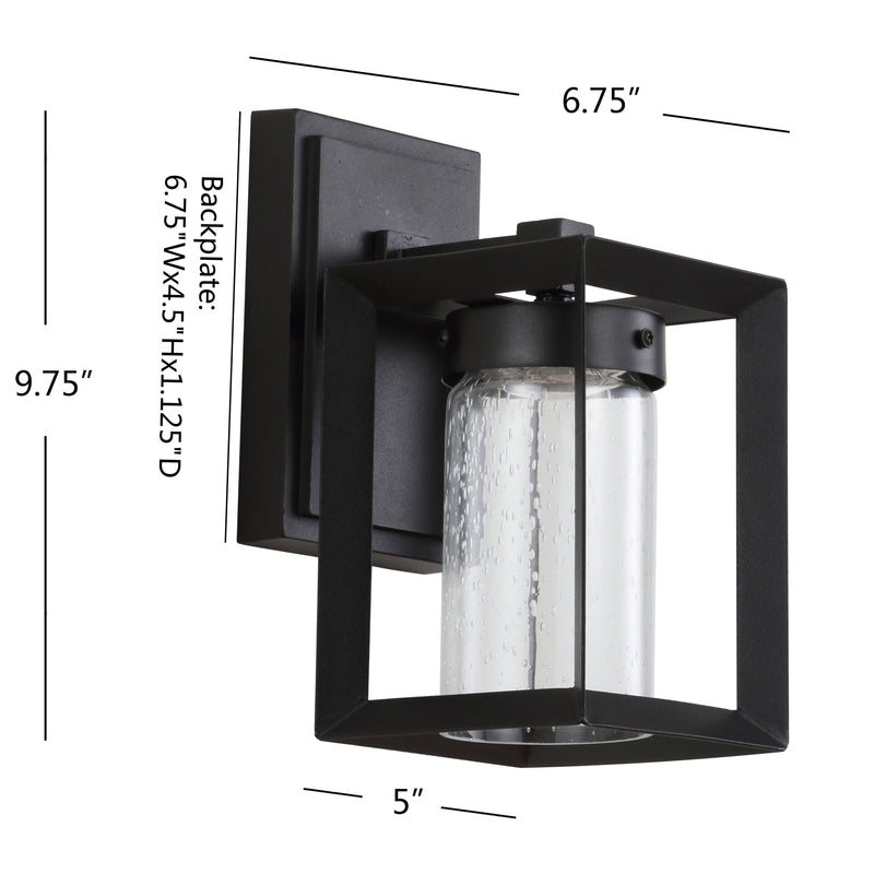 Nate 6.75" Outdoor Modern Cube Bubble Glass/Metal Integrated LED Wall Sconce - JONATHAN Y