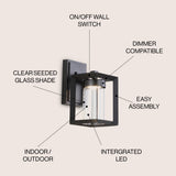 Nate 6.75" Outdoor Modern Cube Bubble Glass/Metal Integrated LED Wall Sconce - JONATHAN Y