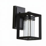 Nate 6.75" Outdoor Modern Cube Bubble Glass/Metal Integrated LED Wall Sconce Black – OFF
