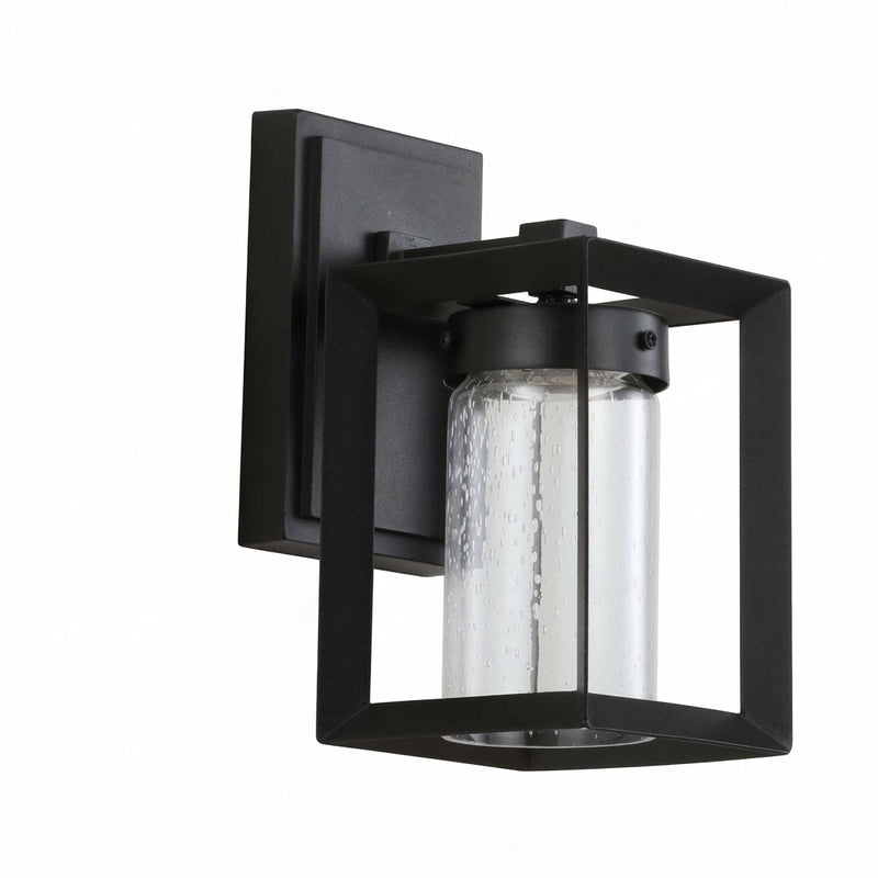 Nate 6.75" Outdoor Modern Cube Bubble Glass/Metal Integrated LED Wall Sconce Black – OFF