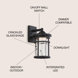 Campo Outdoor Wall Lantern Crackled Glass/Metal Integrated LED Wall Sconce - JONATHAN Y