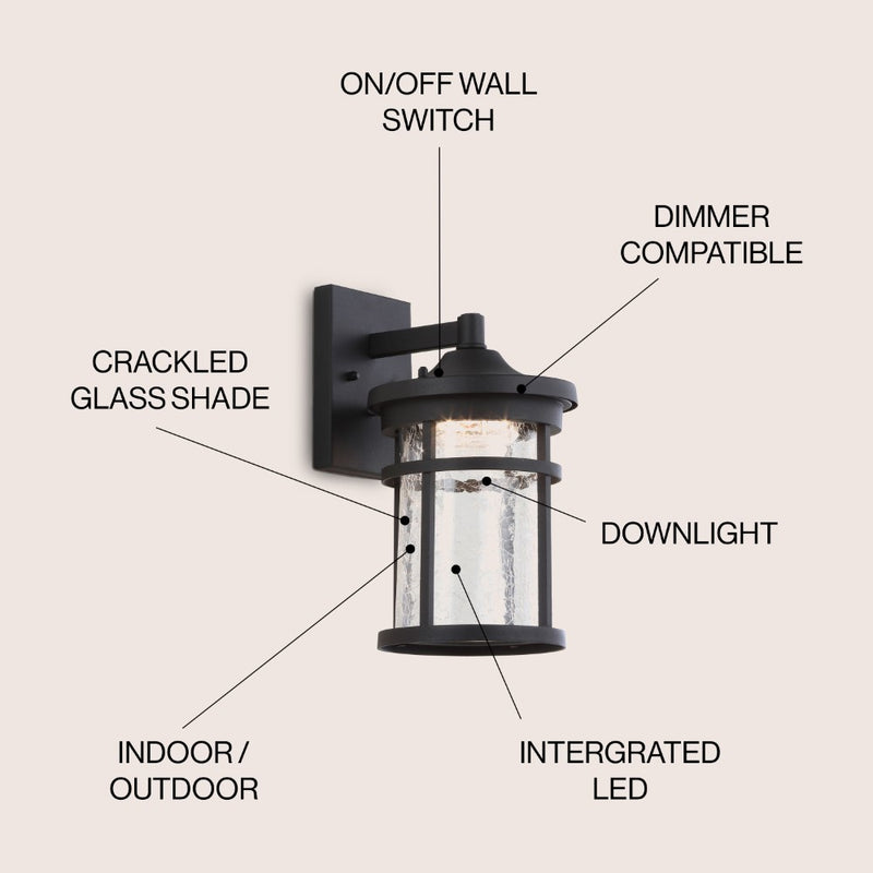 Campo Outdoor Wall Lantern Crackled Glass/Metal Integrated LED Wall Sconce - JONATHAN Y