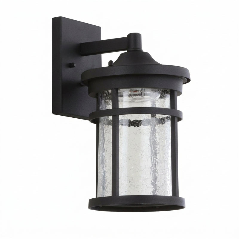 Campo Outdoor Wall Lantern Crackled Glass/Metal Integrated LED Wall Sconce Black / 7.75" – OFF