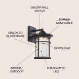 Campo Outdoor Wall Lantern Crackled Glass/Metal Integrated LED Wall Sconce - JONATHAN Y
