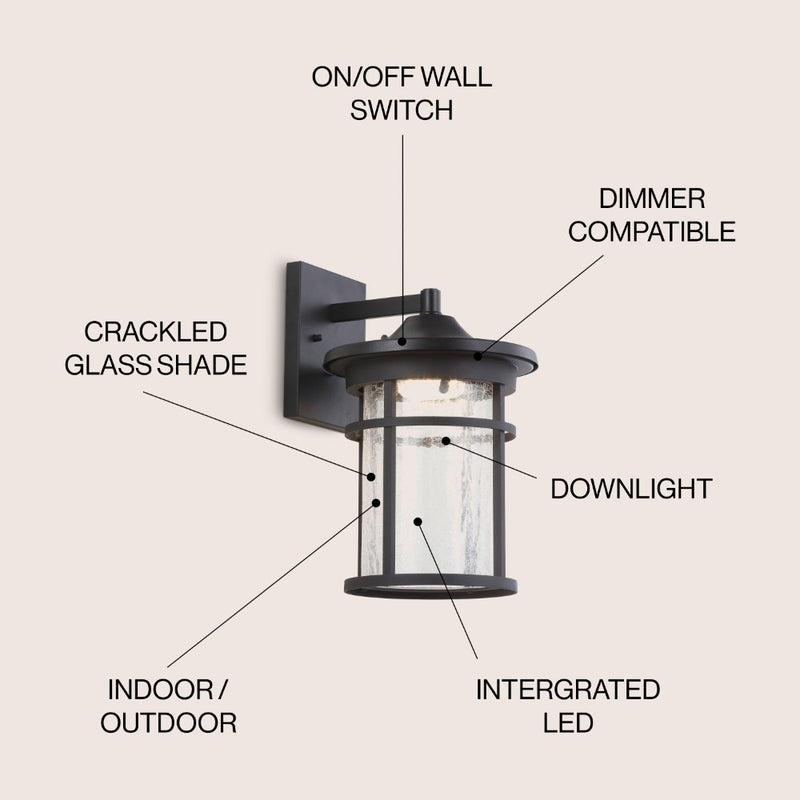 Campo Outdoor Wall Lantern Crackled Glass/Metal Integrated LED Wall Sconce - JONATHAN Y