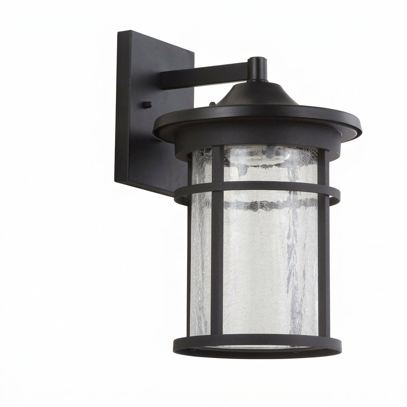 Campo Outdoor Wall Lantern Crackled Glass/Metal Integrated LED Wall Sconce Black / 10.25" – OFF