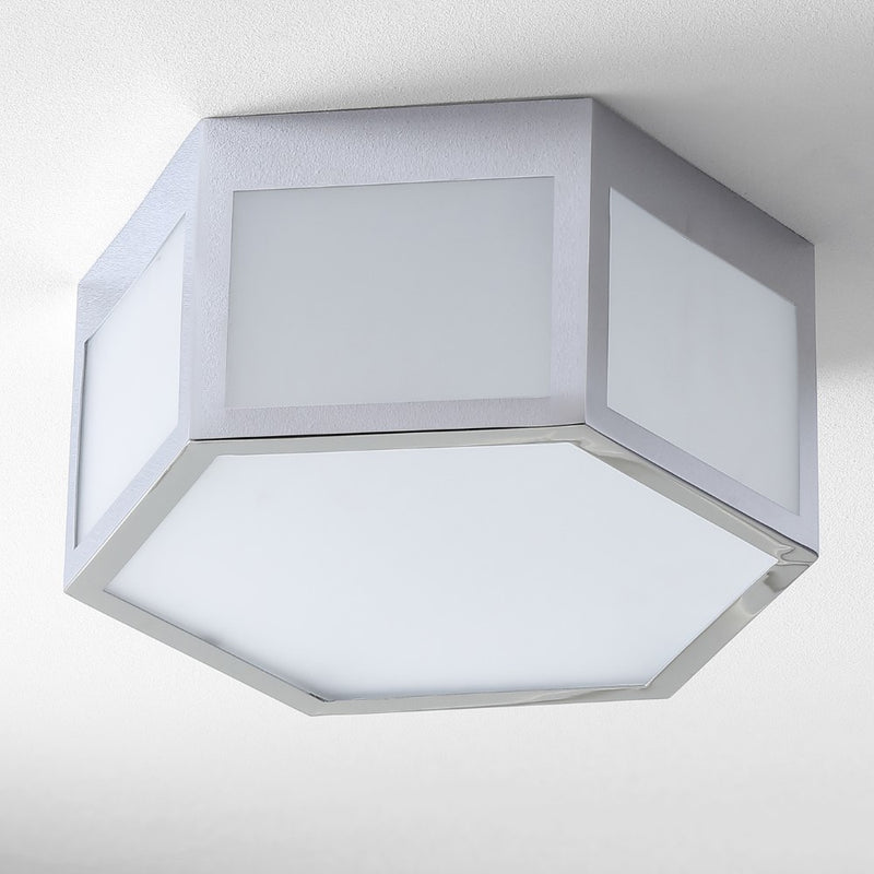 Minimo Hexagon Metal/Frosted Glass LED Flush Mount - JONATHAN Y