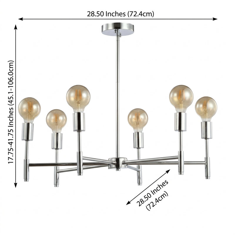 Turing 28.5" Adjustable Height Metal LED Chandelier Chrome – DIM