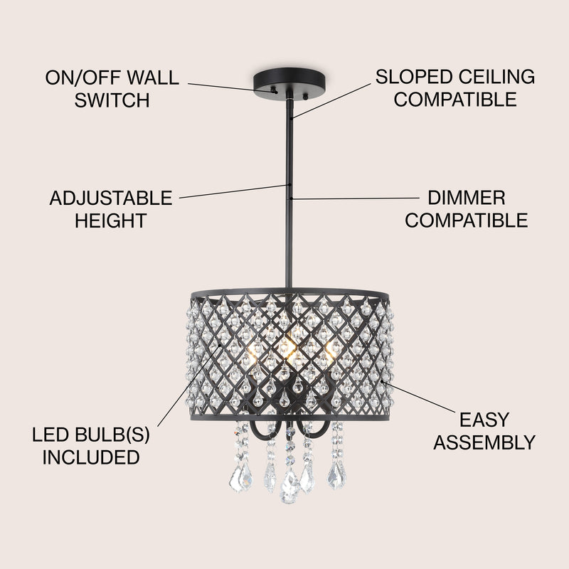 Gigi Metal/Crystal Adjustable LED Drop Chandelier - JONATHAN Y