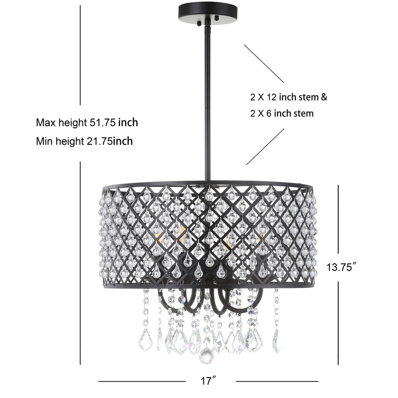 Gigi Metal/Crystal Adjustable LED Drop Chandelier - JONATHAN Y