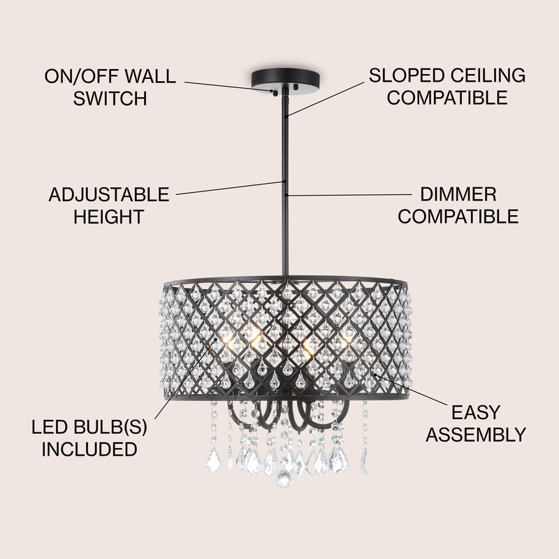 Gigi Metal/Crystal Adjustable LED Drop Chandelier - JONATHAN Y