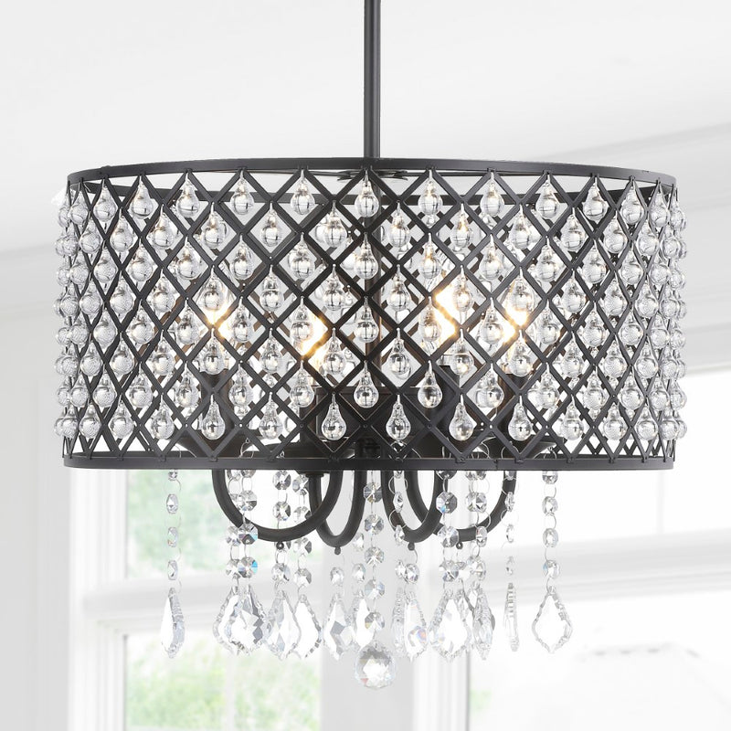 Gigi Metal/Crystal Adjustable LED Drop Chandelier - JONATHAN Y