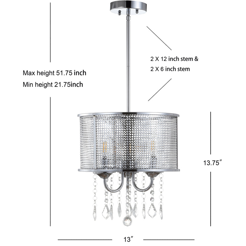 Avah Metal/Crystal Adjustable LED Drop Chandelier - JONATHAN Y