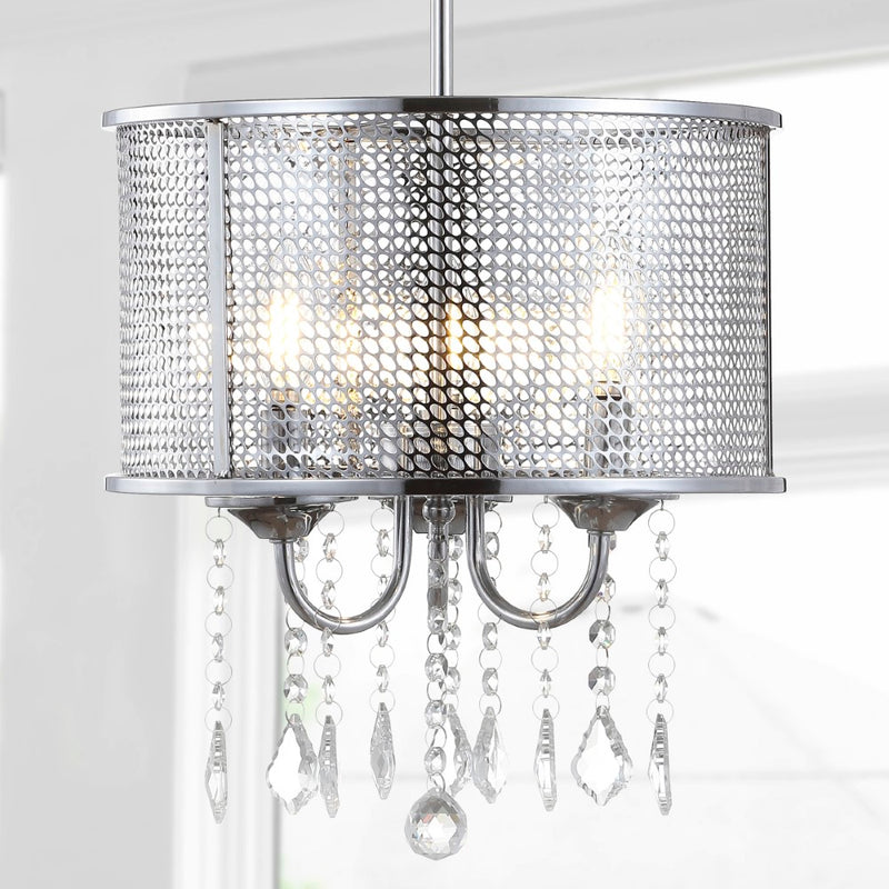 Avah Metal/Crystal Adjustable LED Drop Chandelier - JONATHAN Y