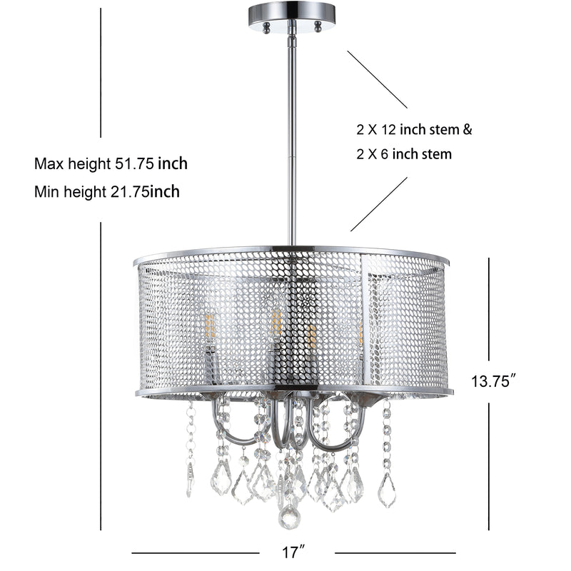 Avah Metal/Crystal Adjustable LED Drop Chandelier - JONATHAN Y
