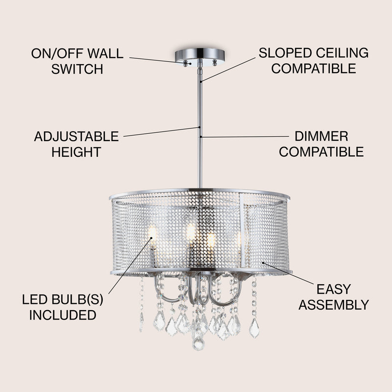 Avah Metal/Crystal Adjustable LED Drop Chandelier