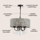 Reese 17" Metal/Crystal Adjustable LED Drop Chandelier - JONATHAN Y