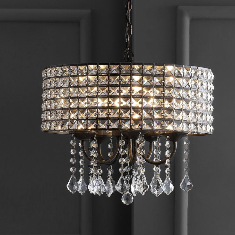 Reese 17" Metal/Crystal Adjustable LED Drop Chandelier - JONATHAN Y