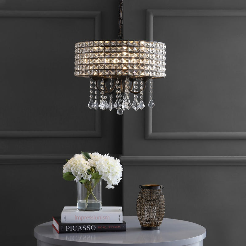 Reese 17" Metal/Crystal Adjustable LED Drop Chandelier - JONATHAN Y