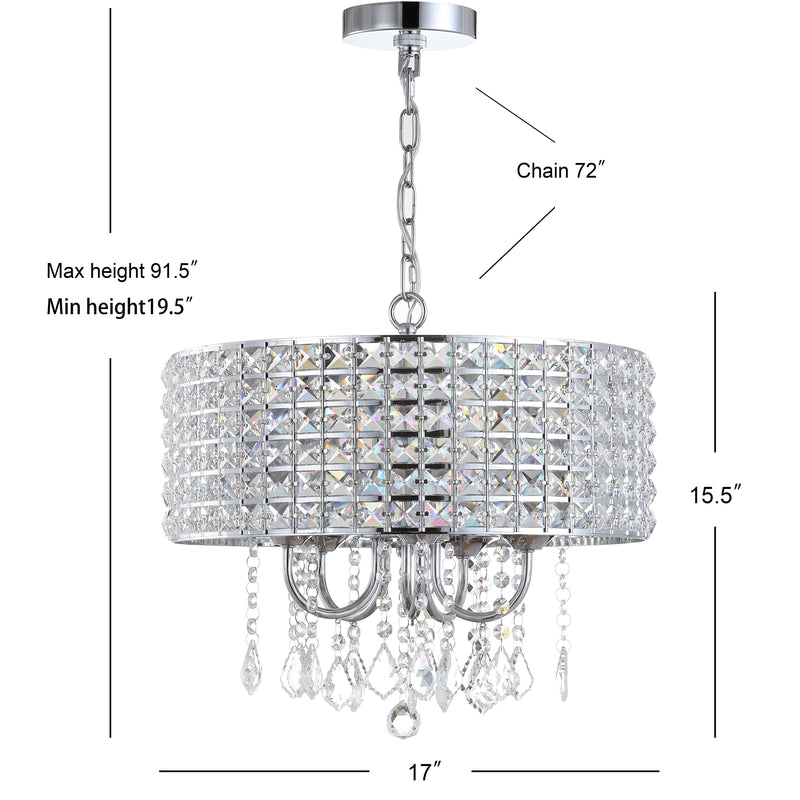 Reese 17" Metal/Crystal Adjustable LED Drop Chandelier - JONATHAN Y