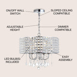 Reese 17" Metal/Crystal Adjustable LED Drop Chandelier - JONATHAN Y