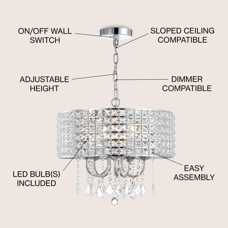 Reese 17" Metal/Crystal Adjustable LED Drop Chandelier - JONATHAN Y