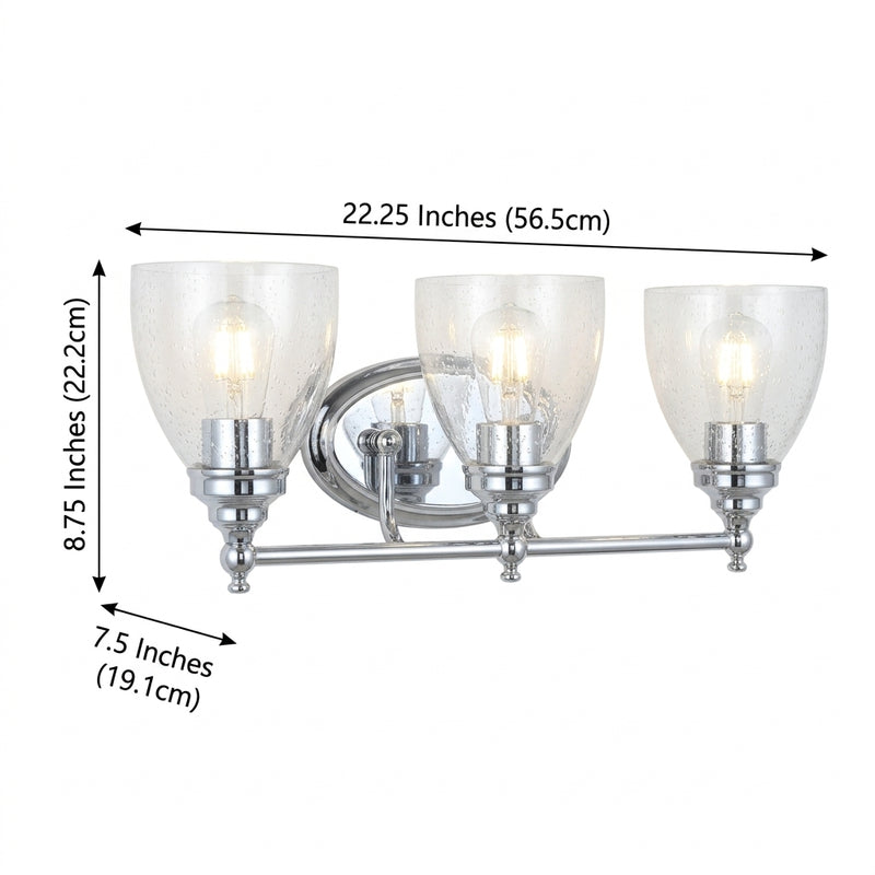 Marais Metal/Glass LED Vanity Chrome / 3 Sockets – DIM