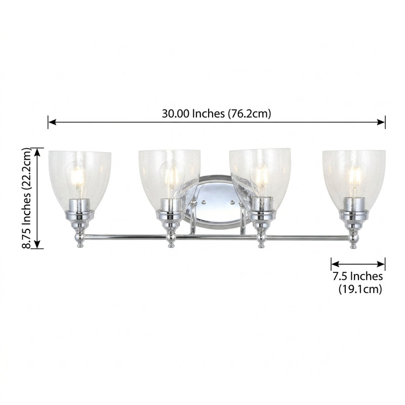 Marais Metal/Glass LED Vanity Chrome / 4 Sockets – DIM