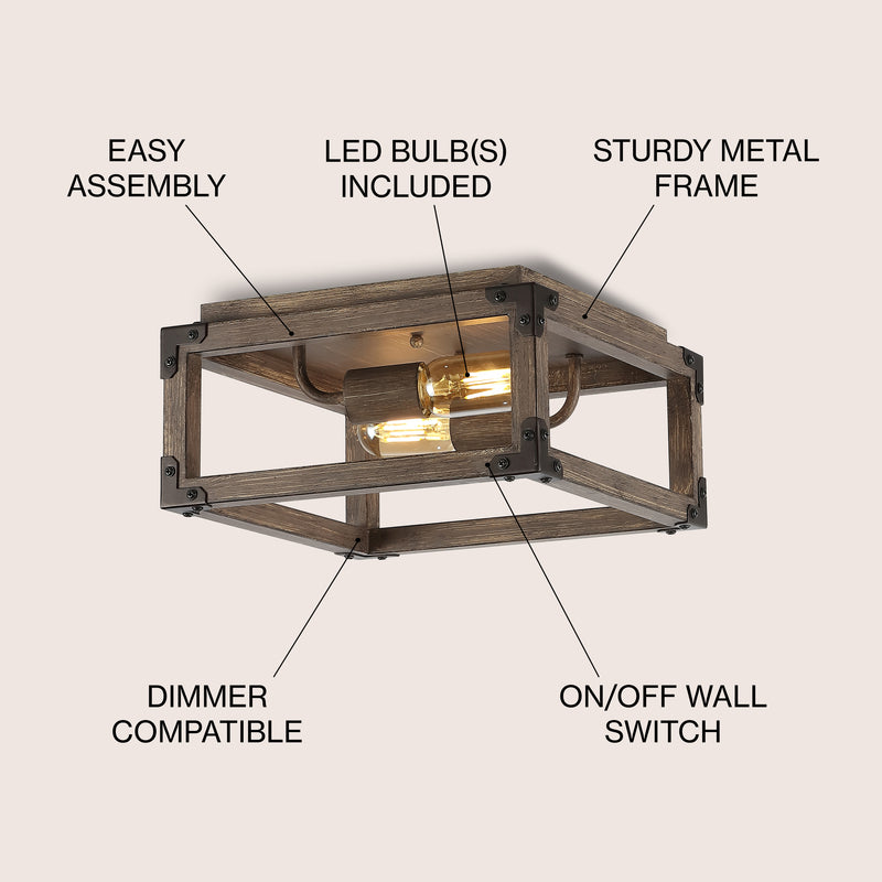 Magnolia 11.5" Iron Rustic Farmhouse LED Flush Mount - JONATHAN Y