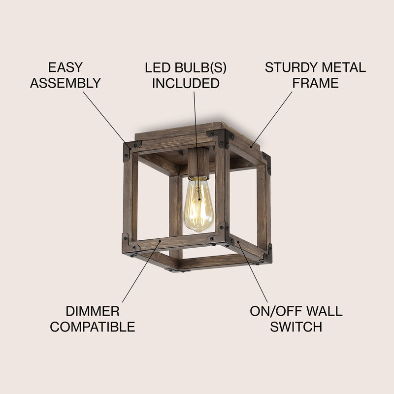 Magnolia 8" Iron Rustic Farmhouse LED Flush Mount - JONATHAN Y