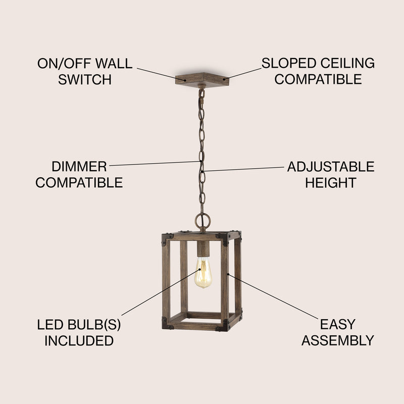 Magnolia 8.13" Adjustable Iron Rustic Farmhouse LED Pendant - JONATHAN Y