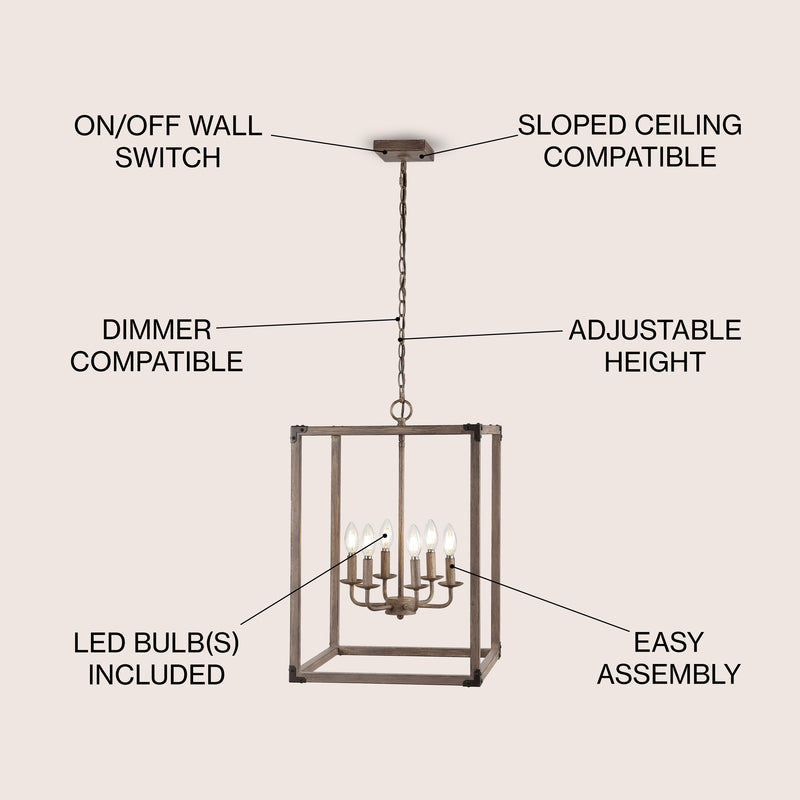 Magnolia Adjustable Iron Rustic Farmhouse LED Pendant - JONATHAN Y