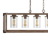 Zeniba  36" Linear Adjustable Iron/Seeded Glass Rustic Farmhouse LED Pendant - JONATHAN Y