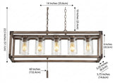 Zeniba  36" Linear Adjustable Iron/Seeded Glass Rustic Farmhouse LED Pendant Brown / 5 Sockets – DIM