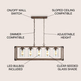 Zeniba  36" Linear Adjustable Iron/Seeded Glass Rustic Farmhouse LED Pendant - JONATHAN Y
