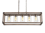 Zeniba  36" Linear Adjustable Iron/Seeded Glass Rustic Farmhouse LED Pendant - JONATHAN Y