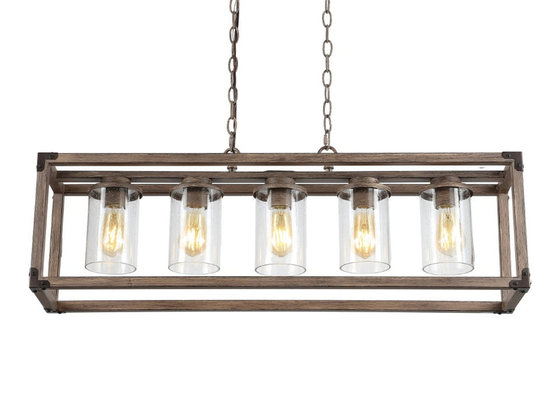Zeniba  36" Linear Adjustable Iron/Seeded Glass Rustic Farmhouse LED Pendant - JONATHAN Y