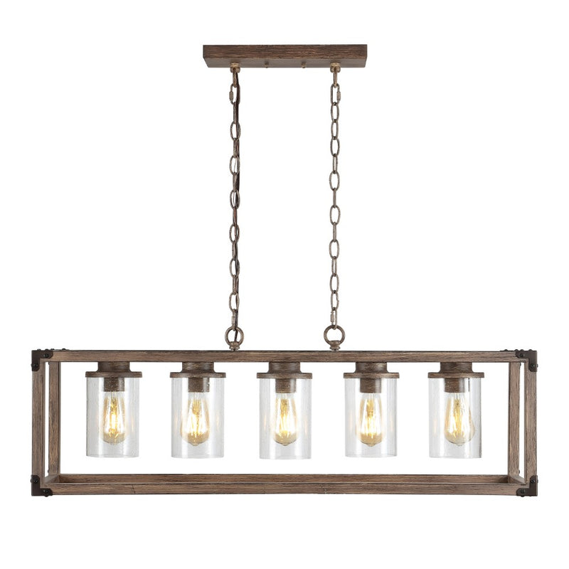 Zeniba  36" Linear Adjustable Iron/Seeded Glass Rustic Farmhouse LED Pendant - JONATHAN Y