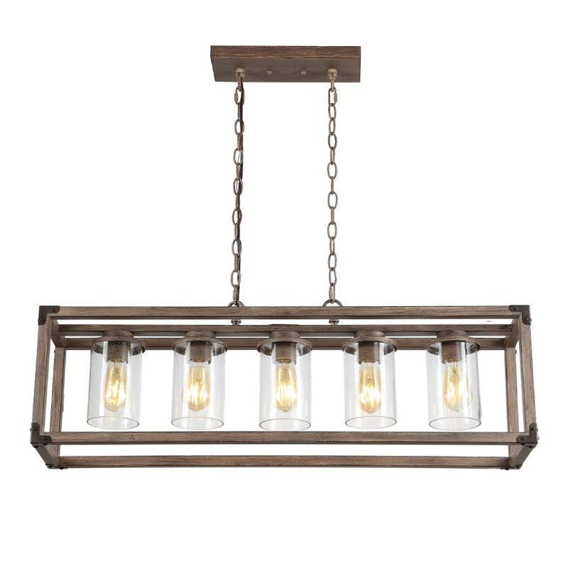 Zeniba  36" Linear Adjustable Iron/Seeded Glass Rustic Farmhouse LED Pendant - JONATHAN Y